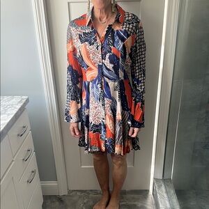 Jaase Navy & Coral Abstract Floral Button-Front Dress